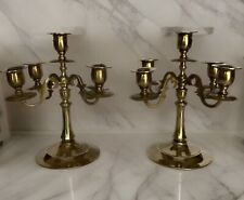 (2) Vintage Solid Brass Candelabras 4 Arm & Head Candlestick Holders Japan 9.5”T for sale  Shipping to South Africa