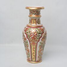 Hand Carved Indian Meenakari Art Handicraft White Marble Hand Painted Stone Vase for sale  Shipping to South Africa