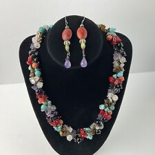 Conjunto de Brinco Genuíno Coral Ametista Pedra Preciosa Turquesa Cha Cha Colar Gota 925, usado comprar usado  Enviando para Brazil