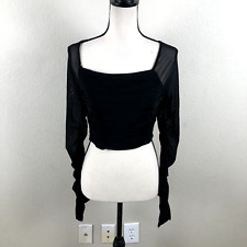 Camisa feminina Shein média preta drapeada franzida transparente cropped versátil elegante, usado comprar usado  Enviando para Brazil