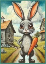 Pintura em aquarela ACEO - caminhada aldeia cenoura coelho fantasia caprichosa surreal comprar usado  Enviando para Brazil