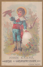 John Kranz Confectionery Chicago Boy Egg Birds Red Sash Vict Card c1880s comprar usado  Enviando para Brazil