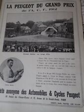 Usado, PEUGEOT Grand prix de l'A.C.F.1912 BOILLOT publicité papier ILLUSTRATION 1912 co segunda mano  Embacar hacia Argentina
