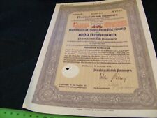 Alemania 1000 Reichsmark Bonos del Mercado de Valores 1939; Banco Provincial, Pomerania, #1844, usado segunda mano  Embacar hacia Argentina