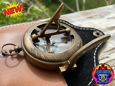 Relógio de sol vintage náutico bronze bolso bússola estojo de couro mapa terra plana comprar usado  Enviando para Brazil