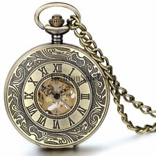Vintage Roman Numerals Dial Skeleton Automatic Mechanical Pocket Watch Chain New for sale  Metuchen