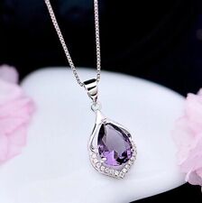 Crystal Amethyst Pendant Chain Necklace 925 Sterling Silver Women's Jewellery Uk, used for sale  BARNSLEY