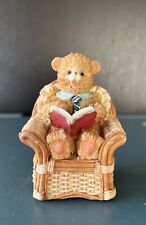 Teddy Bear Figurine - With Book Sitting On Armchair - Resin Rattan - Vintage for sale  Shipping to South Africa