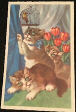Cartão postal de gatinhos gatos canário em gaiola tulipas antigo antigo comprar usado  Enviando para Brazil