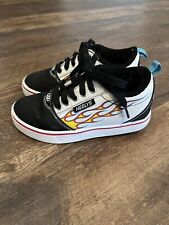 Heelys Boys Youth Kids SZ 1 Black White Flames Wheels Shoes Sneakers Rolling, used for sale  Shipping to South Africa