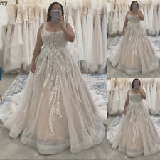 Champagne Wedding Dresses Plus Size Glitter Lace Appliques Straps Bridal Gowns, used for sale  Shipping to South Africa