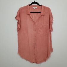 Umgee Womens Button Front Tunic Top Size XL Burnout Raw Hem Cap Sleeve Pocket for sale  Shipping to South Africa