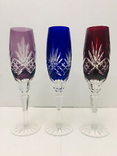 Copos de flautas de champanhe AJKA cristal Hungria vermelho, cobalto e ametista cortados para limpar 3 comprar usado  Enviando para Brazil