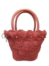 Usado, Bolsa tote ráfia rosa JOHN LEWIS bolsa de mão com miçangas coral vintage importada do Reino Unido pequena comprar usado  Enviando para Brazil