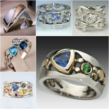 Magnífico anillo de plata de dos tonos 925 anillos de plata para mujeres anillo de boda de zirconia cúbica tamaño 6-10 segunda mano  Embacar hacia Argentina