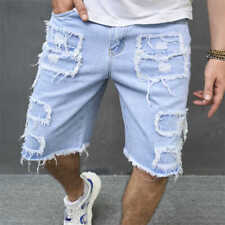 Calça jeans masculina desgastada solta rasgada shorts jeans desgastado rua casual meia calça comprar usado  Enviando para Brazil