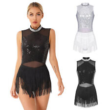 Womens Sequin Fringed Latin Jazz Dance Leotard Dress Backless Ballroom Costume for sale  Shipping to South Africa