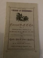 Nashua NH Fire Department Ball & Concert, 1875, Torrent Co., Franklin Hall for sale  Shipping to South Africa