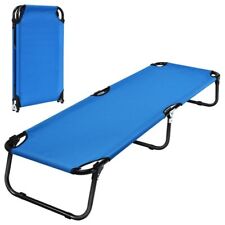 Blue Folding Camp Bed Oxford Cloth Steel Frame Camping Hiking Sunbathing for sale  Shipping to South Africa