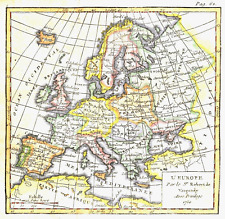 Mapa de Europa coloreado a mano de 1750 por Robert De Vaugondy segunda mano  Embacar hacia Argentina