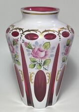 Usado, Vaso floral vintage boêmio vidro branco opalina para cranberry dourado pintado comprar usado  Enviando para Brazil