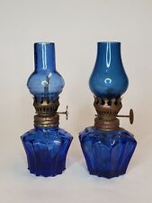 Usado, Conjunto de 2 mini lâmpadas vintage de vidro azul cobalto a óleo furacão Hong Kong 4,5” comprar usado  Enviando para Brazil