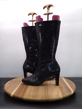 Froggie Women Mid Calf Boots 7 Black Leather High Cone Heel Almond Toe Zip Shoes for sale  Shipping to South Africa