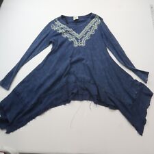 Vocal Womens Embellished Tunic Top Size 1XL Blue Boho Western Flowy Ribbed for sale  Shipping to South Africa