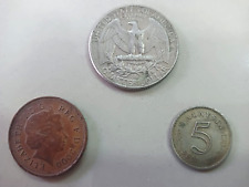 SET OF 3 VINTAGE OLD RARE COINS- DOLLAR LIBERTY, MALAYSIAN SEN , ELIZABETH II for sale  Shipping to South Africa