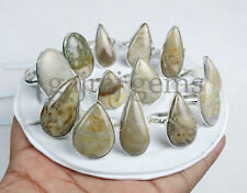 100 Pieces Natural Flint Jasper Gemstone Silver Plated Bezel Ring Size 6 To 9, brukt til salgs  Frakt til Norway