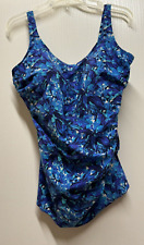 L.L. Bean Blue Floral Print UPF 40 One Piece Swimsuit Size 16 D Cup Underwire for sale  Shipping to South Africa