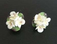 Vintage CARA STAFFORDSHIRE HAND PAINTED PORCELAIN CLIP ON EARRINGS 20x20mm 7.73g, used for sale  Shipping to South Africa