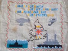 ORIGINAL WWI EMBROIDERY ZEPPELIN, BI-PLANE, BATTLESHIP, MAP OF ENGLAND & MOTTO for sale  Shipping to South Africa
