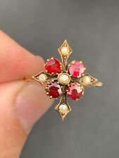 15ct gold garnet & seed pearl cluster ring, Victorian 15k 625 for sale  Shipping to South Africa