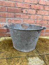 Vintage Galvanized Steel 2 Handles Bucket/Planter / Storage Box French Grey Pail for sale  Shipping to South Africa