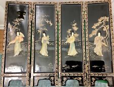 Used, Vintage Wooden Black-Lacquered Geisha 4 Panel Tabletop Screen Divider for sale  Shipping to South Africa