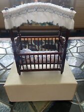 Dolls House Mahogany Wood Canopy Cot Crib Miniature 1:12 Nursery Baby Furniture for sale  Shipping to South Africa