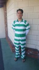 Jail Prison Penitentiary Inmate Jumpsuit Halloween Green & White Stripe Costume, used for sale  Shipping to South Africa