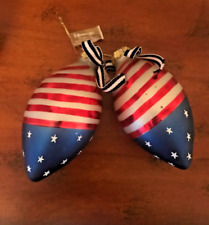 Roman Inc American Flag Christmas Glass Ornaments Patriotic Set of 2 Oval Shaped for sale  Shipping to South Africa