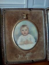 Edwardian portrait miniature painting of a young child in period brown case.. for sale  WOLVERHAMPTON