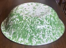 Vintage 15.75” Splatterware Marbled Wash Basin Large Bowl Green White Farmhouse for sale  Shipping to South Africa