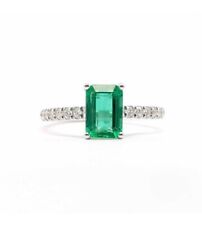 Deslumbrante anel feminino de ouro branco 18K com esmeralda lindo anel de pedra de diamante comprar usado  Enviando para Brazil