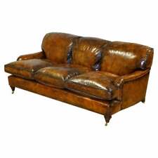Used, FULLY RESTORED HAND DYED LEATHER SOFA HOWARD & SONS STYLE FEATHER FILLED for sale  Shipping to South Africa