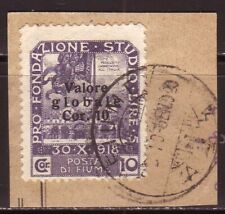 L487 FIUME – Sovr. “Valore Globale”, 10 cor. n. 111, su frammento. usato  Roma