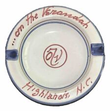 Vietri ‘On The Veranda Highlands NC’ Pottery Ashtray Blue Edge Bowl 5”Diam Italy, used for sale  Shipping to South Africa