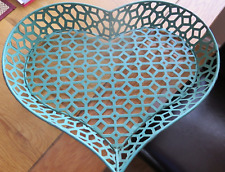 TEA TRAY - HEART-SHAPED - FOR VALENTINE'S DAY - GREEN METAL  - 16" x 12" for sale  Shipping to South Africa