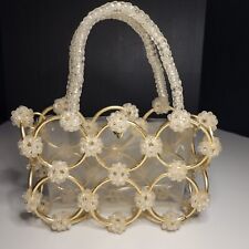 Bolso de Colección Mod Aro de Latón Cuentas Transparentes Caja Bolso de Mano Retroglam Baile de graduación Boho años 60 segunda mano  Embacar hacia Argentina