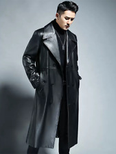 Trench coat masculino longo legal impermeável preto couro PU peito duplo comprar usado  Enviando para Brazil