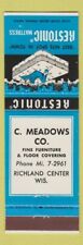 Matchbook Cover - Restonic Mattress C Meadows Furniture Richland Center WI for sale  Shipping to South Africa