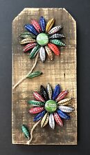 Bottle Cap Beer Cap Art 2 Colorful Multicolor Flowers on Wood Handmade Bar Decor for sale  Shipping to South Africa